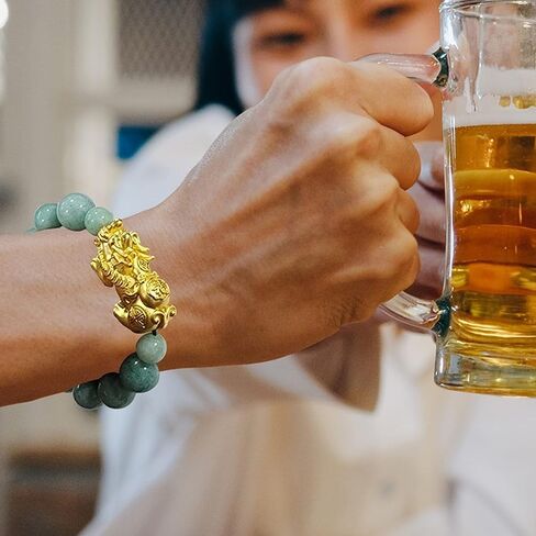 سوار تايلاندي من Heavens Tvcz للنساء والرجال من اليشم مجوهرات الحظ السعيد الحقيقي 99.99% من الفضة النقية مع أساور ذهبية اللون على طراز فنغ شوي. in Kuwait