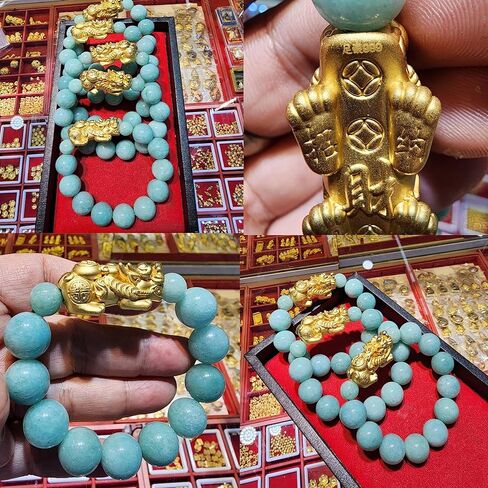 سوار تايلاندي من Heavens Tvcz للنساء والرجال من اليشم مجوهرات الحظ السعيد الحقيقي 99.99% من الفضة النقية مع أساور ذهبية اللون على طراز فنغ شوي. in Kuwait