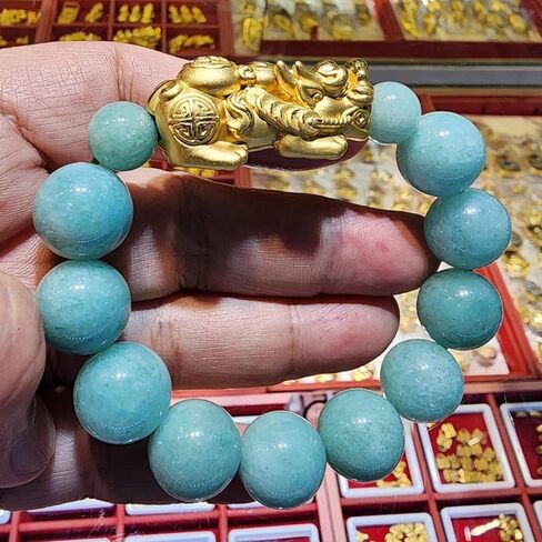 سوار تايلاندي من Heavens Tvcz للنساء والرجال من اليشم مجوهرات الحظ السعيد الحقيقي 99.99% من الفضة النقية مع أساور ذهبية اللون على طراز فنغ شوي. in Kuwait