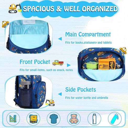 Kasqo Toddler Backpack, Water Resistant Preschool Kids Bookbag Kindergarten Daycare Schoolbag for Boys and Girls 3-6 Years,Black Dinosaur in Kuwait