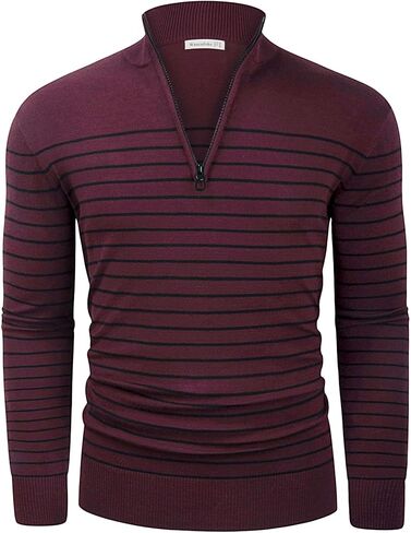 Wancafoke Men's Quarter Zip Long Sleeve Striped Pullover Slim Fit Thermal Outdoor Sweatshirt in Kuwait