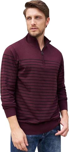 Wancafoke Men's Quarter Zip Long Sleeve Striped Pullover Slim Fit Thermal Outdoor Sweatshirt in Kuwait