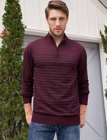 Wancafoke Men's Quarter Zip Long Sleeve Striped Pullover Slim Fit Thermal Outdoor Sweatshirt in Kuwait