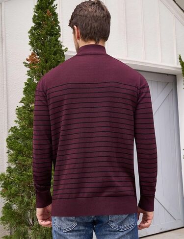 Wancafoke Men's Quarter Zip Long Sleeve Striped Pullover Slim Fit Thermal Outdoor Sweatshirt in Kuwait