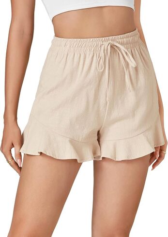 LYANER Women’s 2024 Casual Shorts High Waist Elastic Drawstring Ruffle Summer Cute Beach Shorts in Saudi Arabia