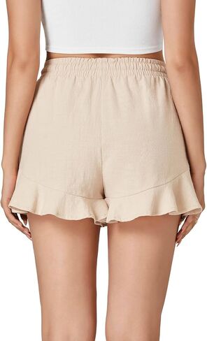 LYANER Women’s 2024 Casual Shorts High Waist Elastic Drawstring Ruffle Summer Cute Beach Shorts in Saudi Arabia