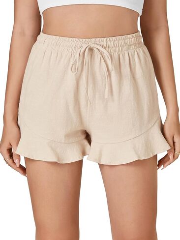 LYANER Women’s 2024 Casual Shorts High Waist Elastic Drawstring Ruffle Summer Cute Beach Shorts in Saudi Arabia
