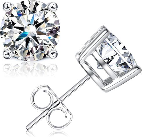 أقراط CASSIECA مويسانيتي مرصعة 0.6 قيراط - 4 قيراط D اللون VVS1 أقراط ألماس مستديرة رائعة ومطلية بالذهب الأبيض عيار 18 قيراط وأقراط مويسانيتي من الفضة الإسترليني عيار 925 in Kuwait