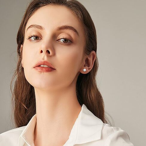 أقراط CASSIECA مويسانيتي مرصعة 0.6 قيراط - 4 قيراط D اللون VVS1 أقراط ألماس مستديرة رائعة ومطلية بالذهب الأبيض عيار 18 قيراط وأقراط مويسانيتي من الفضة الإسترليني عيار 925 in Kuwait