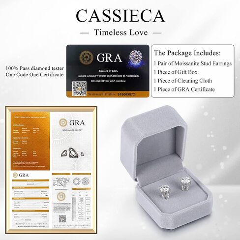 أقراط CASSIECA مويسانيتي مرصعة 0.6 قيراط - 4 قيراط D اللون VVS1 أقراط ألماس مستديرة رائعة ومطلية بالذهب الأبيض عيار 18 قيراط وأقراط مويسانيتي من الفضة الإسترليني عيار 925 in Kuwait