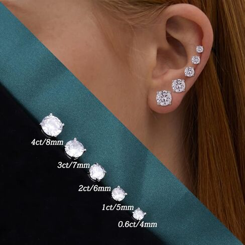 أقراط LZQIFA مويسانيتي للنساء والرجال والفتيات، أقراط ألماس مصنوعة في المختبر، مطلية بالذهب الأبيض عيار 18 قيراط 0.6 قيراط - 4 قيراط مجوهرات مويسانيتي in Kuwait