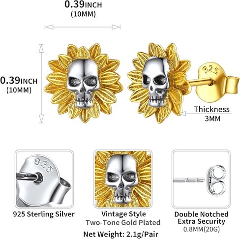 ChicSilver 925 Sterling Silver Skull Stud Earrings, Personalized Vintage Gothic Earrings, Halloween Earrings for Men Women (with Gift Box) in Saudi Arabia