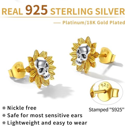 ChicSilver 925 Sterling Silver Skull Stud Earrings, Personalized Vintage Gothic Earrings, Halloween Earrings for Men Women (with Gift Box) in Saudi Arabia