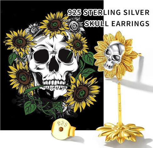 ChicSilver 925 Sterling Silver Skull Stud Earrings, Personalized Vintage Gothic Earrings, Halloween Earrings for Men Women (with Gift Box) in Saudi Arabia