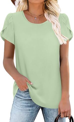 HOTGIFT 2024 Women Summer Tops Casual Short Sleeve Tunics Blouse for Leggings Crewneck Chiffon Shirts Soft Comfy T-Shirt in Saudi Arabia