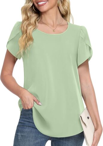 HOTGIFT 2024 Women Summer Tops Casual Short Sleeve Tunics Blouse for Leggings Crewneck Chiffon Shirts Soft Comfy T-Shirt in Saudi Arabia