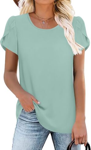 HOTGIFT 2024 Women Summer Tops Casual Short Sleeve Tunics Blouse for Leggings Crewneck Chiffon Shirts Soft Comfy T-Shirt in Saudi Arabia