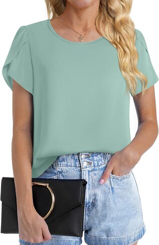 HOTGIFT 2024 Women Summer Tops Casual Short Sleeve Tunics Blouse for Leggings Crewneck Chiffon Shirts Soft Comfy T-Shirt in Saudi Arabia