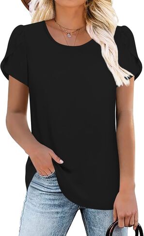 HOTGIFT 2024 Women Summer Tops Casual Short Sleeve Tunics Blouse for Leggings Crewneck Chiffon Shirts Soft Comfy T-Shirt in Saudi Arabia