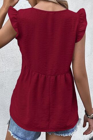 Dokotoo Womens Summer Tops Cute V Neck Ruffle Cap Sleeve Babydoll Blouses Shirts in Kuwait