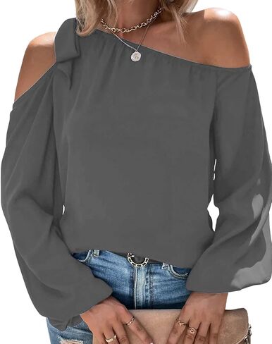 Bengbobar قمصان نسائية أنيقة مثيرة بدون أكتاف وأكمام طويلة وقمصان ملونة وعقدة على شكل فيونكة وبلوزات مقاس XX-Large رمادي in Kuwait