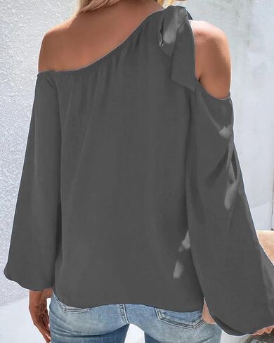 Bengbobar قمصان نسائية أنيقة مثيرة بدون أكتاف وأكمام طويلة وقمصان ملونة وعقدة على شكل فيونكة وبلوزات مقاس XX-Large رمادي in Kuwait