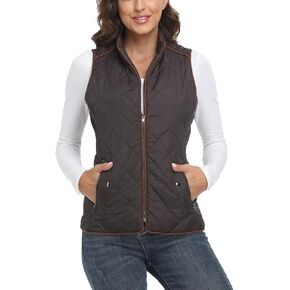 Anienaya Women's Quilted Vest Lightweight Padded Gilet Stand Collar Sleeveless Zip Up Puffer Warm Jacket w 2 Pocket