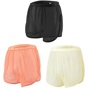 HASWECHYS Men's Sexy Split Side Shorts Sheer Mesh Boxer Briefs See-Through Pajamas