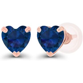 Solid 925 Sterling Silver Gold Plated 5mm Heart Genuine Birthstone Stud Earrings For Women | Natural or Created Hypoallergenic Gemstone Stud Earrings