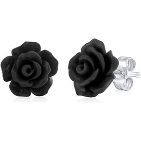 Silver Plated Rose Flower Earring Black Blue Crystal Women Fashion Enchanted Stud Earrings Rhinestone Teardrop Flower Earrings