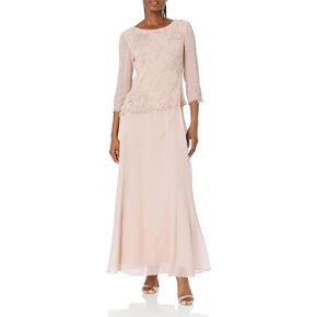 J Kara Women's 3/4 Sleeve Beaded Mock 2 Piece Dress