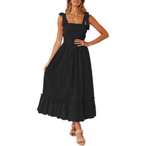 Infashule Summer Dresses 2023 Boho Maxi Ruffle Dresses Smocked Dress for Women
