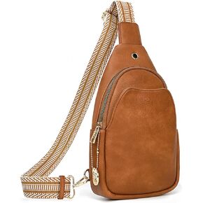 PS PETITE SIMONE Sling Bag for Women Leather Cross Body Bag with Guitar Strap,Womens Chest Bag for Travel Cycling