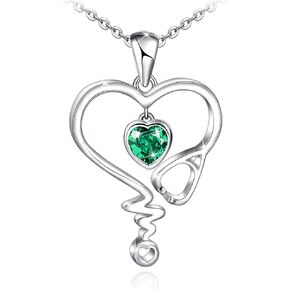 Nurse Necklace for Women 925 Sterling Silver Stethoscope Heartbeat Necklace Jewelry Gifts for Nurse Graduation Medical Student Doctor