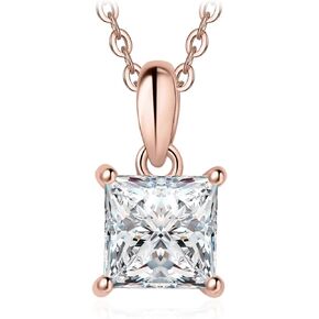 JewelryPalace 1 قيراط مويسانيتي سوليتير قلادة للنساء، 14 قيراط أبيض أصفر مطلي بالذهب الوردي 925 قلادات من الفضة الاسترليني لها، مجموعة مجوهرات ألماس مقلدة كلاسيكية، سلسلة 18 بوصة