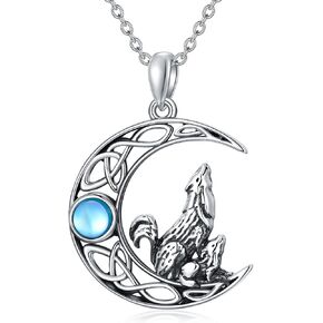 قلادة ذئب من PLATYCO 925 الفضة الاسترليني الهلال القمر الذئب قلادة القمر قلادة القمر العاوي الذئب مجوهرات هدية للنساء الفتيات الذئب، الفضة الاسترليني ، القمر, فضة استرلينية, مون ستون in Kuwait