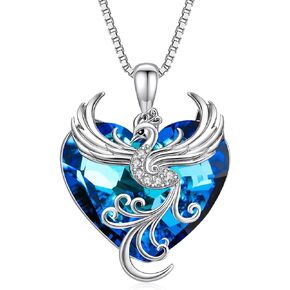 Phoenix Necklace 925 Sterling Silver Crystal Rising Phoenix Necklace for Women Bird Pendant Animal Necklace Firebird Necklace Nirvana of Phoenix Jewelry Gift for Girls Phoenix Lover Birthday