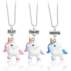 طقم عقد مكون من 3 قطع من الراتنج بتصميم حصان وحيد القرن مع قلادة ملونة ثلاثية الابعاد على شكل حيوان بيغاسوس للبنات والاولاد, ستانلس ستيل, راتنج in Kuwait