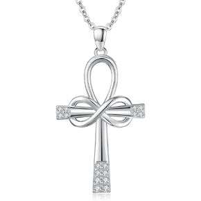 Ankh Necklace 925 Sterling Silver Infinity Pendant Ancient Egyptian Protection Jewelry Gifts for Women Girls Birthday
