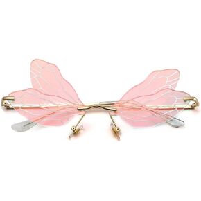 LASPOR Dragonfly Rimless Sunglasses for Women Vintage Gold Metal Frameless Butterfly Glasses UV400 Protection Eyewear