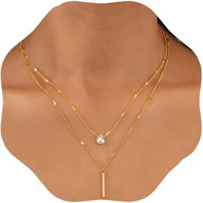 Bar Layered Necklace Crystal Choker Necklaces Fashion Gold Necklace for women and Teen Girls