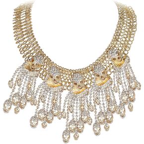 EVER FAITH Halloween Skull Tassel Choker Bib Statement Necklace Austrian Crystal