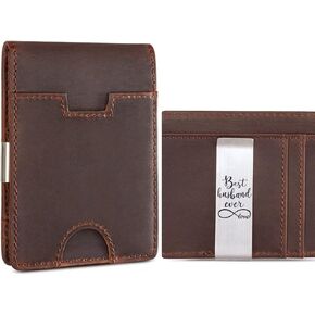 kullder Husband Wallet Personalized Gift from Wife Engraved Mens Leather Bifold Wallet Slim with Clip for Husband Gift Man Birthday Anniversary Christmas Gifts RFID Card Holder for Him