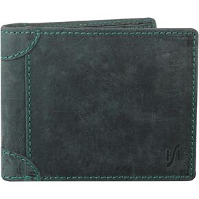 STARHIDE Men's RFID Blocking Genuine Distressed Hunter Leather Trifold Wallet Purse Credit Card Holder #1145 (Green)