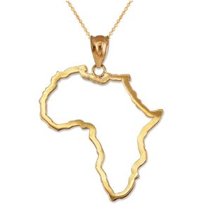 LA BLINGZ 10K Yellow Gold Africa Open Design Pendant Necklace