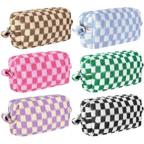 6 PCS Makeup Bag Pouch Checkered Makeup Bag Cosmetic Bag for Women Portable Zipper Make Up Pouch Travel Toiletry Bag Organizer Cute Makeup Brushes Storage Bag for Women Girls
