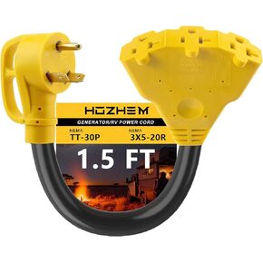 محول توزيع HOZHEM 30 أمبير إلى 20 أمبير 110 فولت RV، NEMA TT-30P ذكر إلى 3X 5-15R/5-20R أنثى، مخرج منزلي لمولد RV مدرج في قائمة ETL، 1.6 قدم