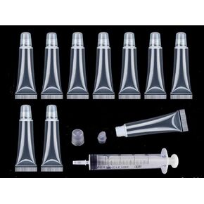 Aoshang 10Pcs 8ml Mini Refillable Empty Tubes Lip Gloss Balm Clear Cosmetic Containers Soft Tubes with 3pcs Free 5ml Plastic Syringes