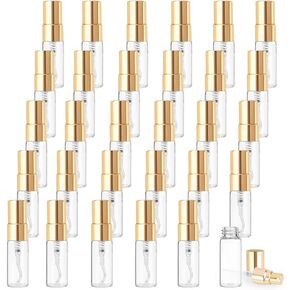 30 Pack 3ml Fine Mist Atomizer Glass Bottle Mini Clear Spray Vials Empty Refillable Perfume Bottles with Gold Lids for Fragrance Scent Liquid Sample DIY Sprays