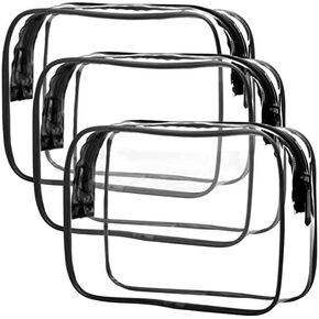 GottaHaveit TSA Approved Clear Toiletry Bag - Clear Travel Bags for Toiletries, Clear Cosmetic Bags with Zipper for Makeup, Waterproof Quart Size Pouch, Ideal for Traveling. (3 Pack, Black)